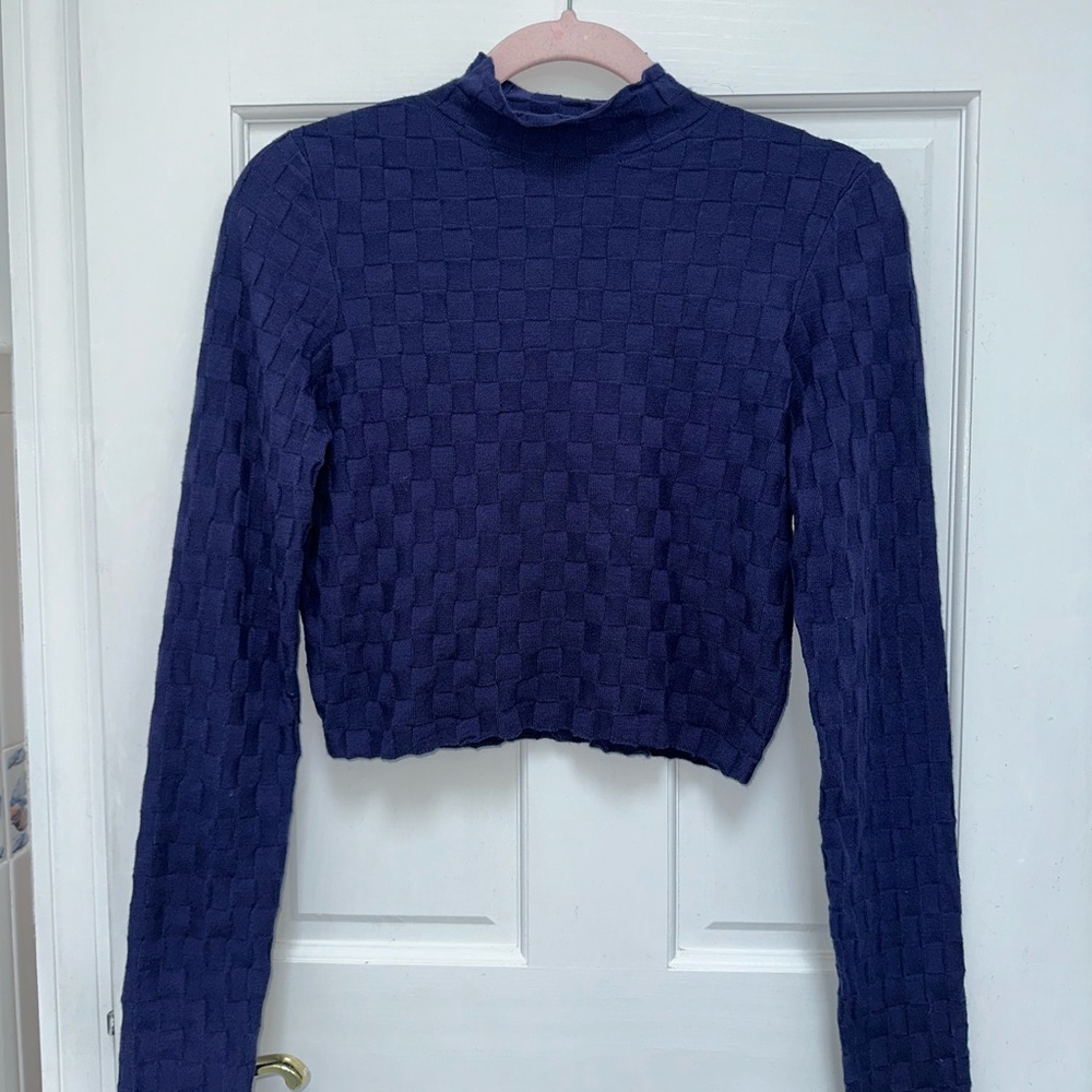 La Hearts Dark Blue Textured Knit Top